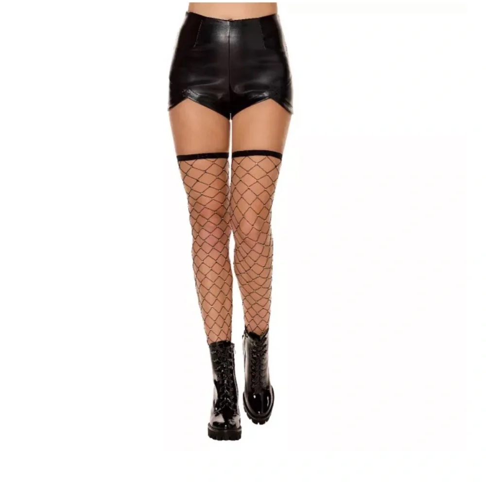 Body Rage Fishnet Rhinestone Thigh Highs - One Size